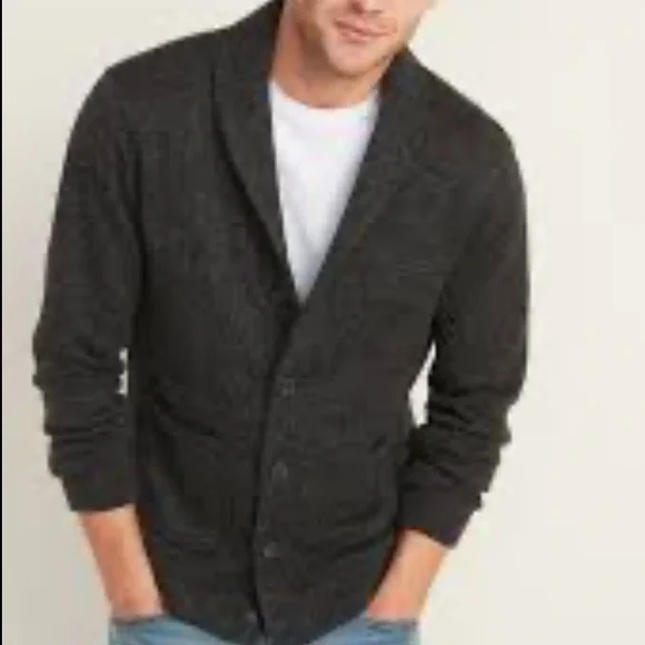 GAP Men's Shawl-Collar Cardigan V-neck Button Front Size Small Charcoal - Picture 1 of 7